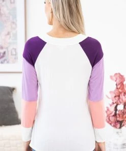 Hailey And Co LONG SLEEVES Purple And Ivory Colorblock V-Neck Top 10 Hailey And Co LONG SLEEVES Purple And Ivory Colorblock V-Neck Top