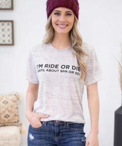 Stated Apparel Heathered Grey Ride Or Die Graphic Tee SHORT SLEEVES