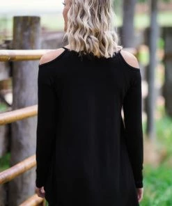 Hailey And Co Black Cold Shoulder Criss-Cross Front Top Tops