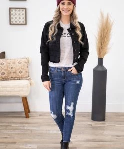 Cello Black Frayed Hem Denim Jacket