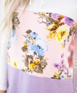 RED LOLLY LONG SLEEVES Baby Pink Floral Colorblock Cowl Neck Top