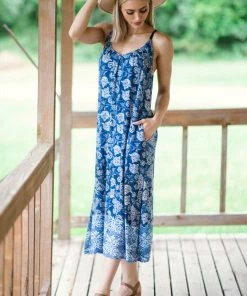 P & Rose Dresses Blue Paisley Print Midi Dress