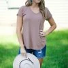 Chris & Carol Tan Rib Knit V-Neck Top Tops