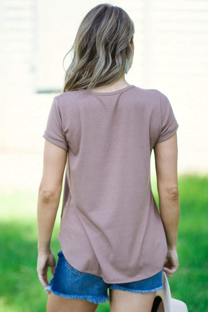 Chris & Carol Tan Rib Knit V-Neck Top Tops 5 Chris & Carol Tan Rib Knit V-Neck Top Tops