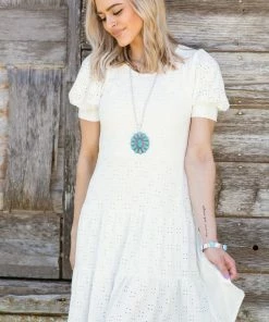 Les Amis White Puff Sleeve Eyelet Lace Dress