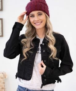 Cello Black Frayed Hem Denim Jacket