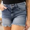 Zenana Bottoms Dark Wash Fray Hem Non Distressed Shorts