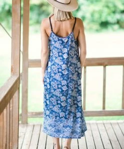 P & Rose Dresses Blue Paisley Print Midi Dress