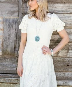Les Amis White Puff Sleeve Eyelet Lace Dress