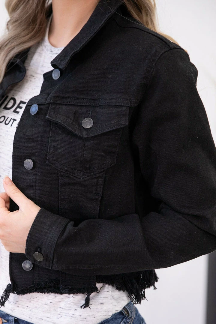 Cello Black Frayed Hem Denim Jacket 5 Cello Black Frayed Hem Denim Jacket