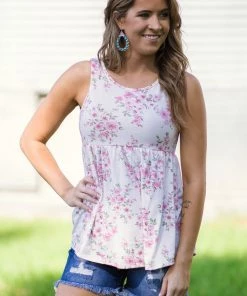 Lovely Melody Cream And Dusty Rose Floral Babydoll Tank