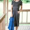 Hailey And Co Charcoal And White Stripe Midi Dress Dresses