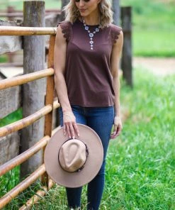 Supreme Fashion Tops Brown Crochet Trim Tank