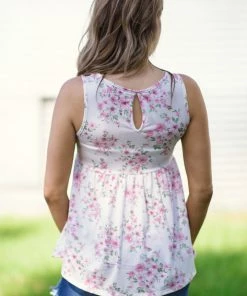 Lovely Melody Cream And Dusty Rose Floral Babydoll Tank
