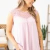 First Look Dusty Rose Crochet Yoke Cap Sleeve Top
