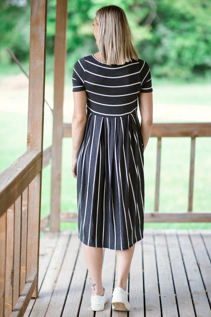 Hailey And Co Charcoal And White Stripe Midi Dress Dresses 5 Hailey And Co Charcoal And White Stripe Midi Dress Dresses