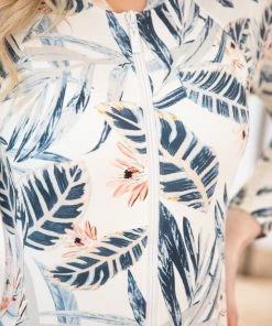 Mermaid Swimwear Ivory Palm Print Rashguard One Piece Swimsuit
