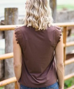 Supreme Fashion Tops Brown Crochet Trim Tank