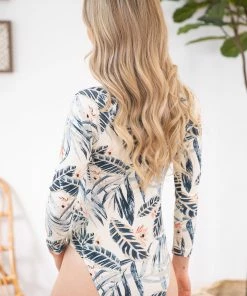 Mermaid Swimwear Ivory Palm Print Rashguard One Piece Swimsuit