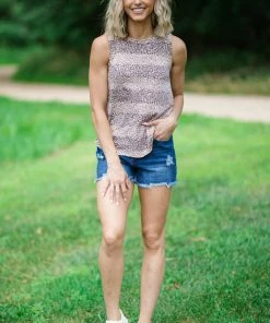 Twenty Second Tops Taupe And Tan Animal Print Stripe Tank