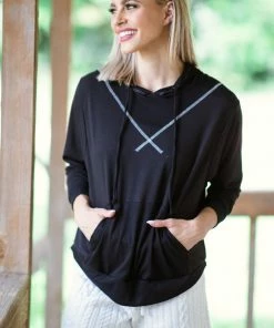 Sew In Love Black And White Contrast Stitch Hooded Top Tops