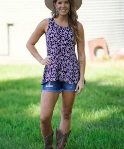 Sapphire Black And White Ditsy Floral Tank Tops
