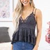 Zenana Graphite Crochet Bodice Tiered Tank TANK TOPS