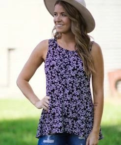 Sapphire Black And White Ditsy Floral Tank Tops