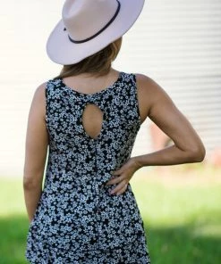 Sapphire Black And White Ditsy Floral Tank Tops