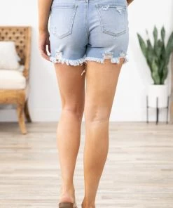 Blue Age Light Wash Destructed High Rise Shorts