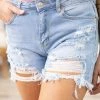 Blue Age Light Wash Destructed High Rise Shorts