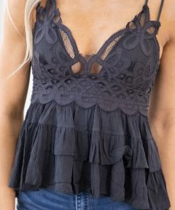Zenana Graphite Crochet Bodice Tiered Tank TANK TOPS