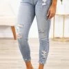 Kancan Mid Rise Distressed Ankle Skinny Jeans