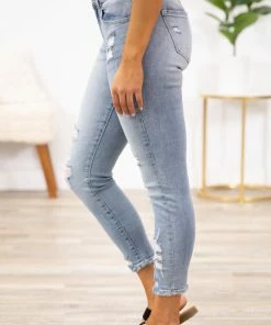 Kancan Mid Rise Distressed Ankle Skinny Jeans