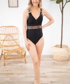 Mermaid Swimwear Black With Animal Print One Piece Swimsuit