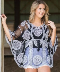 SHORELINE Black Embroidered Drawstring Waist Top