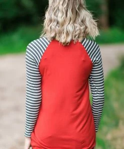 Brenda's Fashion Tops Crimson Knot Front Stripe Sleeve Top 7 Brenda's Fashion Tops Crimson Knot Front Stripe Sleeve Top