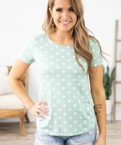Viamor Sage Polka Dot Tie Back Top Tops