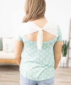 Viamor Sage Polka Dot Tie Back Top Tops