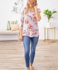 Melon Lavender Multicolor Floral Cold Shoulder Top MADE IN THE USA