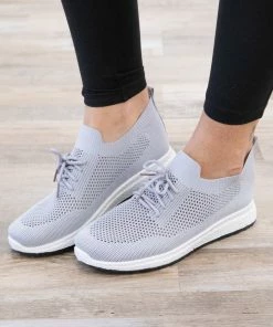 Forever Link Light Grey Lace Up Knit Sneakers Shoes