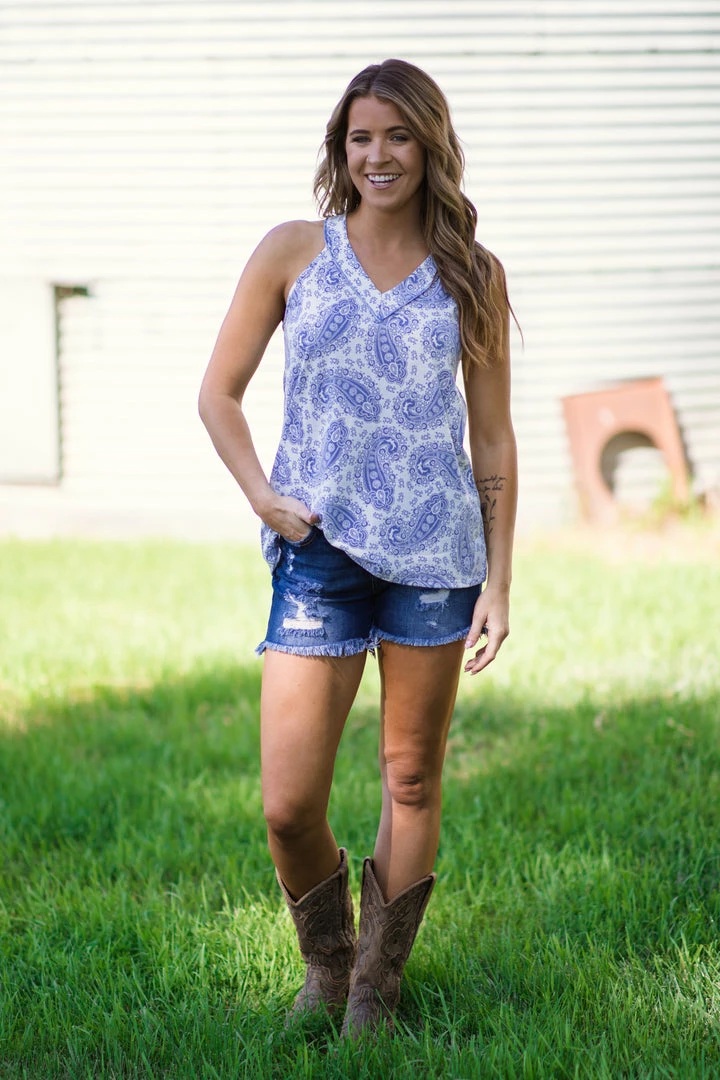 Haptics White And Cornflower Paisley Print Tank 3 Haptics White And Cornflower Paisley Print Tank