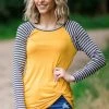 Brenda's Fashion Mustard Knot Front Stripe Sleeve Top 2 Brenda's Fashion Mustard Knot Front Stripe Sleeve Top