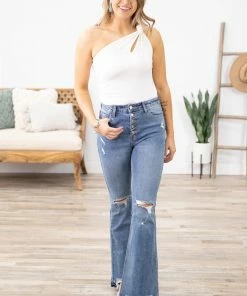 LUSH Off White One Shoulder Cutout Bodysuit Tops