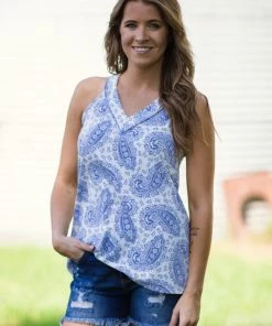 Haptics White And Cornflower Paisley Print Tank 6 Haptics White And Cornflower Paisley Print Tank