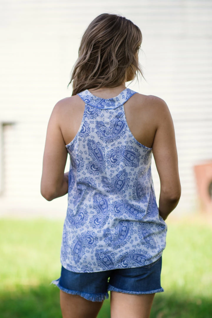 Haptics White And Cornflower Paisley Print Tank 5 Haptics White And Cornflower Paisley Print Tank