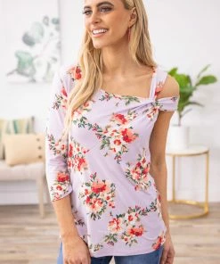 Melon Lavender Multicolor Floral Cold Shoulder Top MADE IN THE USA