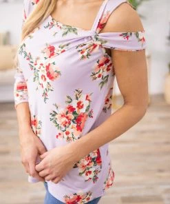 Melon Lavender Multicolor Floral Cold Shoulder Top MADE IN THE USA
