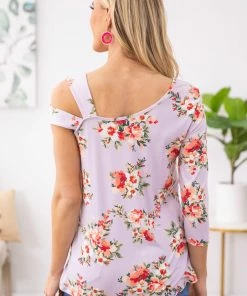 Melon Lavender Multicolor Floral Cold Shoulder Top MADE IN THE USA
