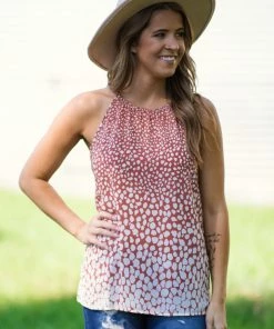 Haptics Rust Dot Print Halter Neck Tank